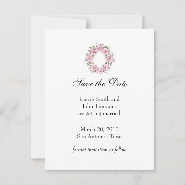 Save the Date mit Pink Floral Wreath Einladung (Vorderseite)