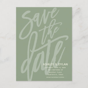 Save the Date Modern Brush Script Sage Green Ankündigungspostkarte