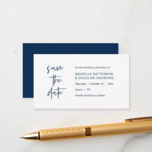 Save the Date, modern minimalistisch, Navy Blue Begleitkarte