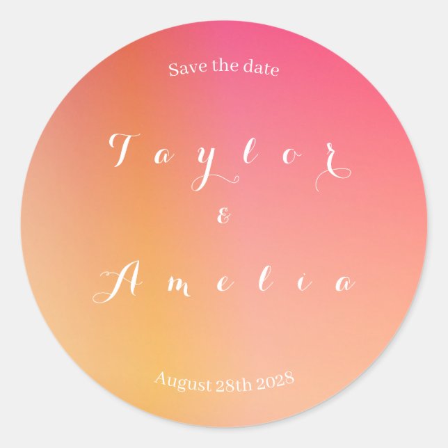 Save the Date Modern Sunset Ombre Runder Aufkleber (Vorderseite)