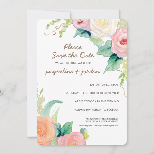 Save the Date Moderne Aquarellblumen-Rose Einladung (Vorderseite)