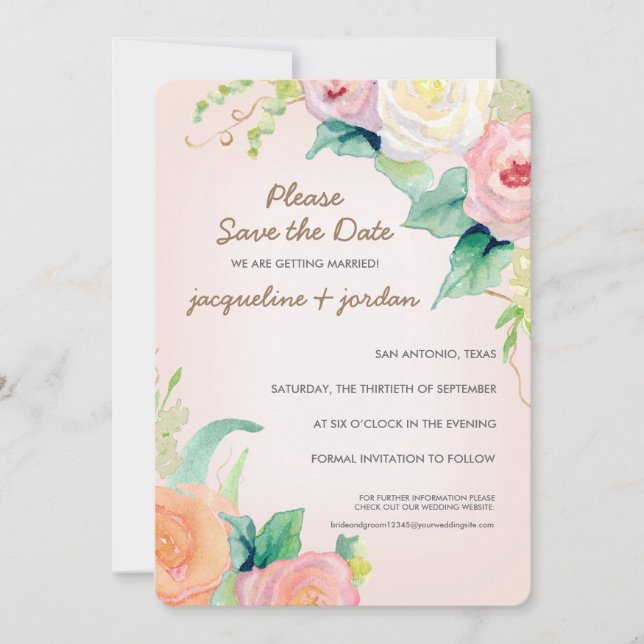 Save the Date Moderne Aquarellblumen-Rose Einladung (Vorderseite)