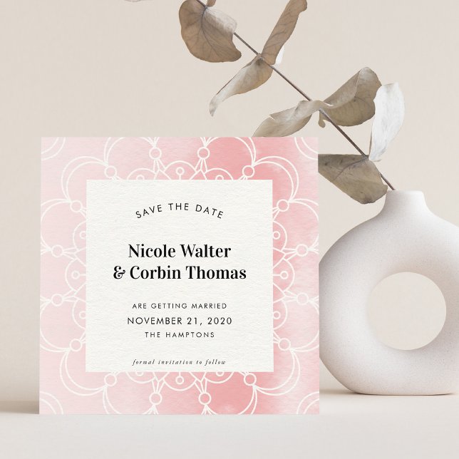 SAVE THE DATE moderne boho mandala rosa Aquarellfa Einladung (Von Creator hochgeladen)