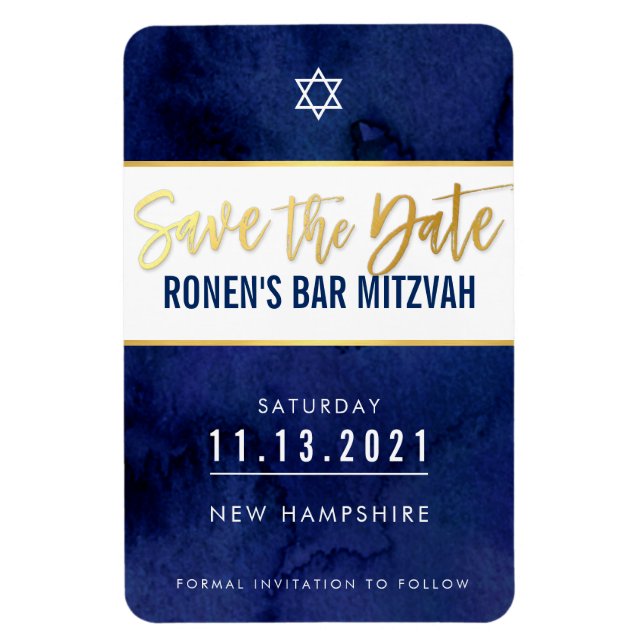 SAVE THE DATE moderne dunkelblaue Bar mitzvah Magnet (Vertikal)