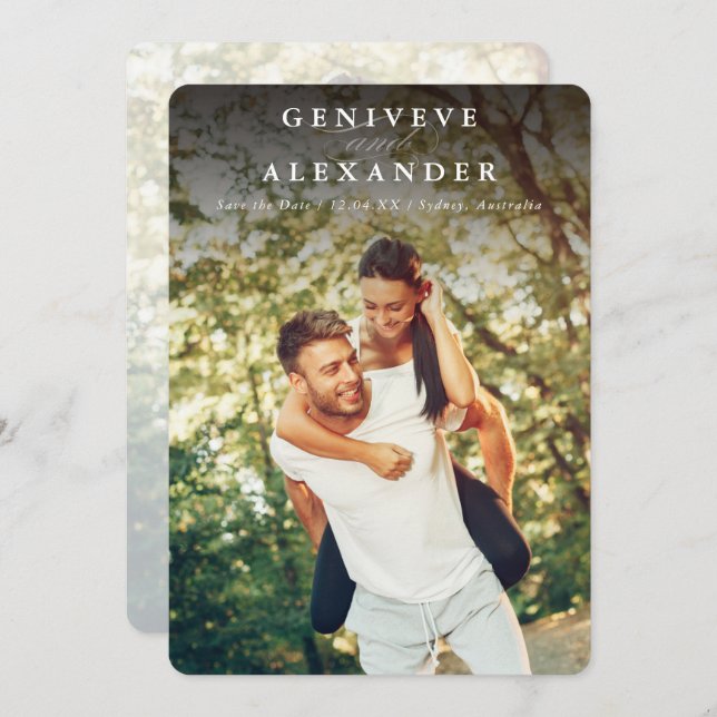 SAVE THE DATE moderne Fotos dunkle Namen Einladung (Vorne/Hinten)