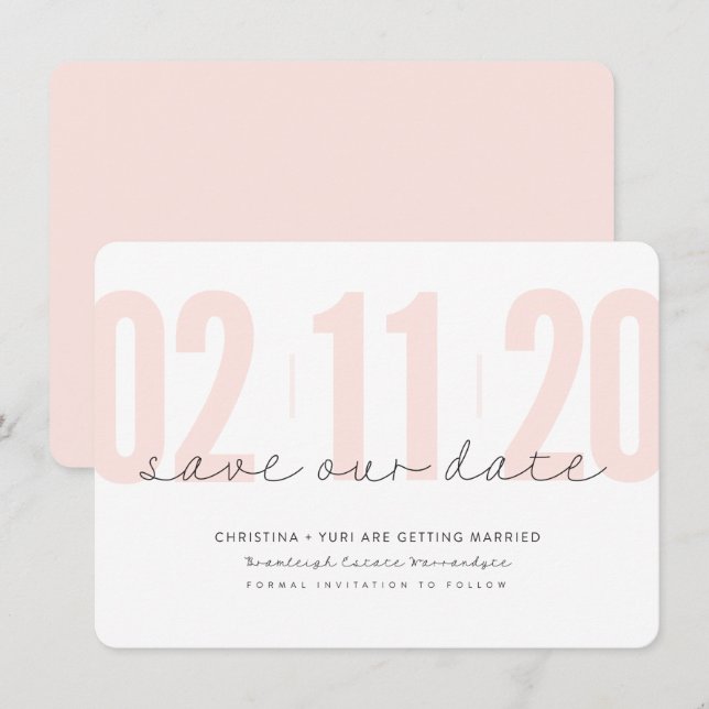 SAVE THE DATE moderne große Zahlen rosa Schwarz Einladung (Vorne/Hinten)