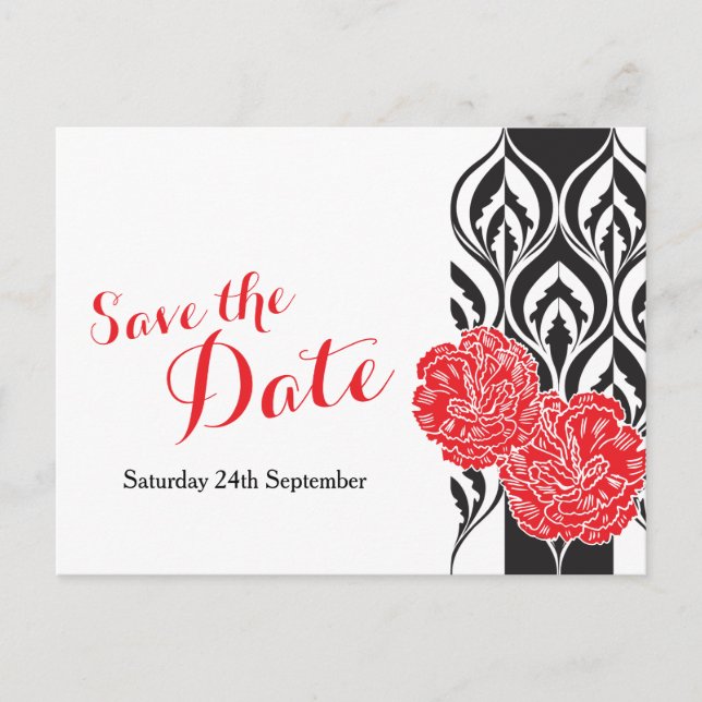 Save the Date moderne rote Dianthus Hochzeit Postk Ankündigungspostkarte (Vorderseite)