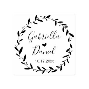 Save the Date, moderne Rustikale Blattrahmen Gummistempel