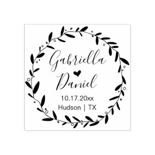 Save the Date, moderne Rustikale Blattrahmen Gummistempel