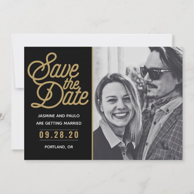 Save the Date Moderne Script Hochzeitsfotokarte Einladung (Vorderseite)