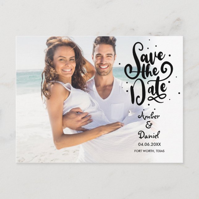 Save the Date Modernes Chic Script-Foto Postkarte (Vorderseite)
