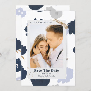 Save the Date Modernes Glitzer Foto Blauer Blume