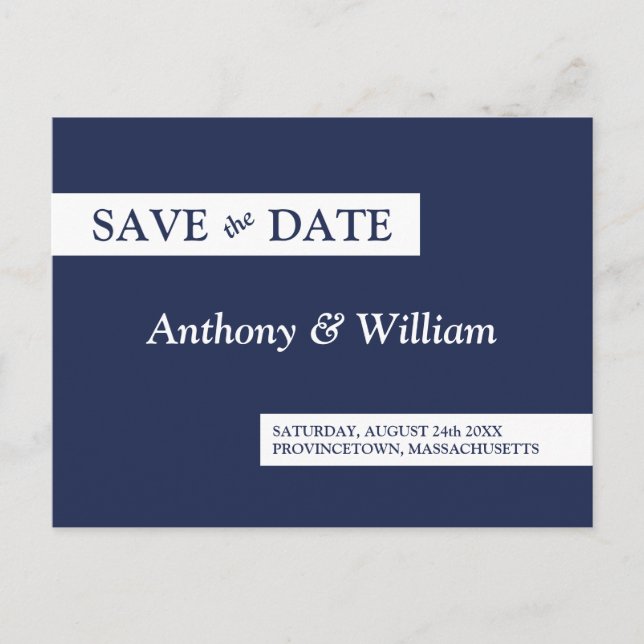 Save the Date Modernes Minimalistisches Navy Blue  Einladungspostkarte (Vorderseite)