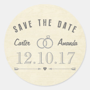 Save the Date Modernes, rustikales Tan Wood Runder Aufkleber