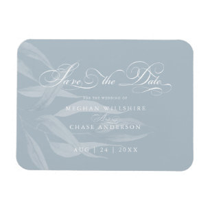 Save the Date Modernes White Foliage auf Dusty Blu Magnet
