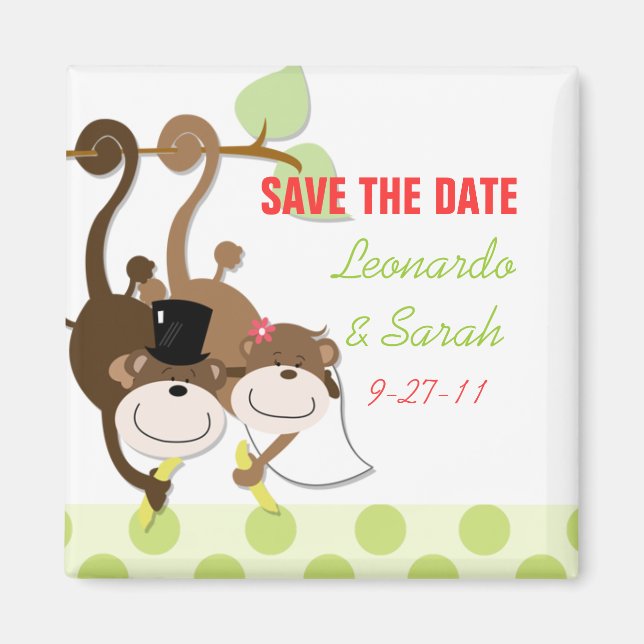 Save the Date Monkey Wedding Couple Magnet Gefalle (Vorne)