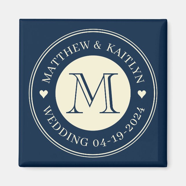 Save the Date Monogram Heart Deep Sea Blue Magnet (Vorne)
