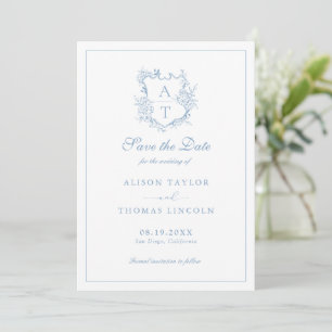Save the Date Monogram Wappen Dusty Blue Card Einladung