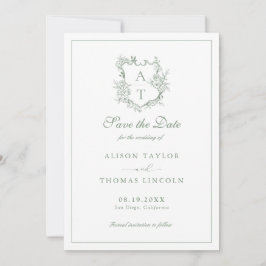 Save the Date Monogram Wappen Sage Green Card Einladung