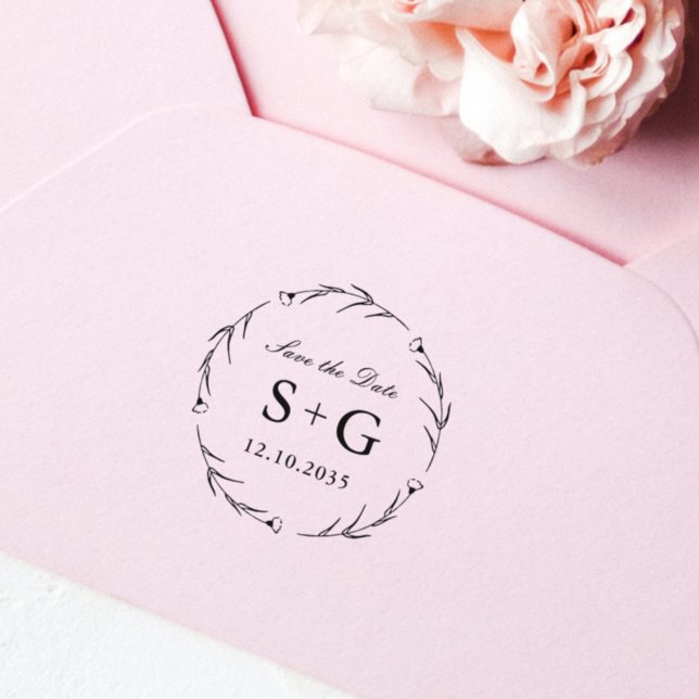 Save the Date Monogram Wedding Greenery Permastempel (Von Creator hochgeladen)