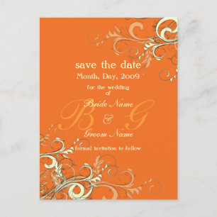 Save the Date, monogramm Creme Wirbel/DIY Farbe Ankündigungspostkarte