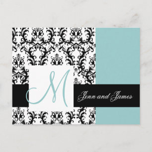 Save the Date Monogramm-Damast-Wedding Blau Ankündigungspostkarte