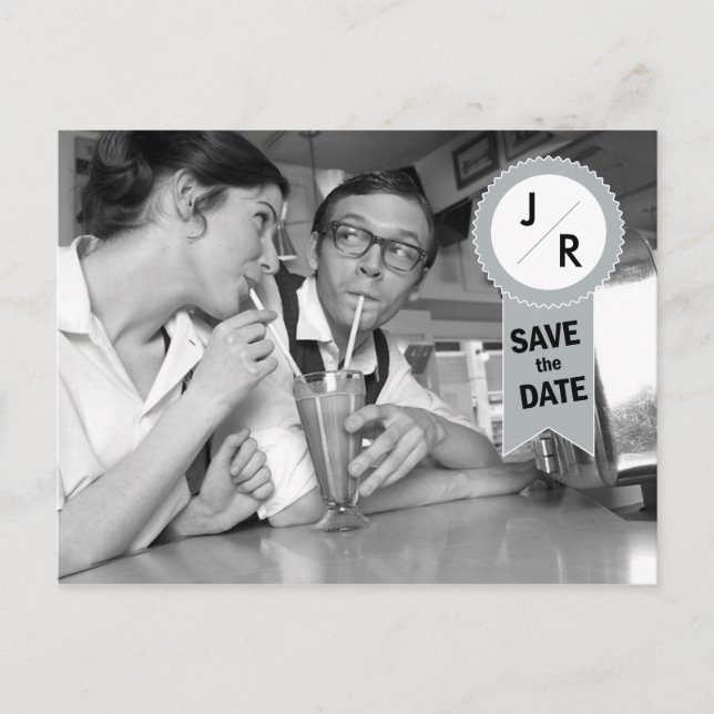 Save the Date Monogramm Postkarte (Vorderseite)