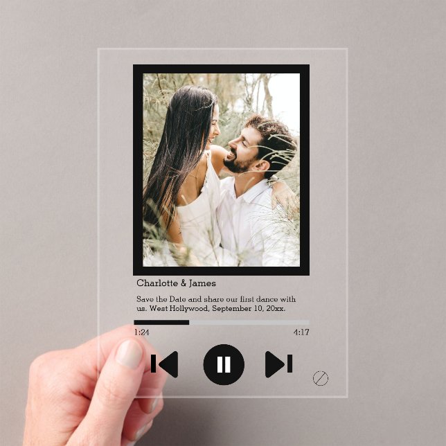 Save the Date Music Player First Dance Foto Acryleinladungen (Insitu (Handheld))