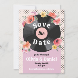Save the Date Music Record Wedding Floral der 50er