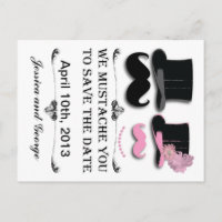 Save the Date Mustache und Top-Hat-Postkarte