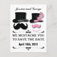 Save the Date Mustache und Top-Hat-Postkarte