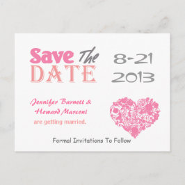 Save the Date nach der Einnahme rosa-weiße Herzkar Ankündigungspostkarte