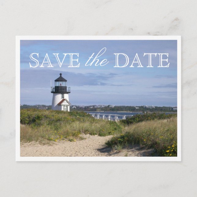 Save the Date Nantucket Wedding Brant Point Light Ankündigungspostkarte (Vorderseite)
