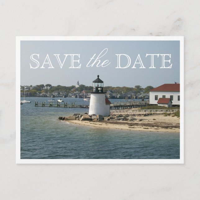 Save the Date Nantucket Wedding Brant Point Light Ankündigungspostkarte (Vorderseite)