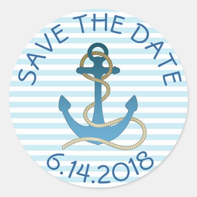 Save the Date Nautical Anchor Blue White Stickers (Vorderseite)