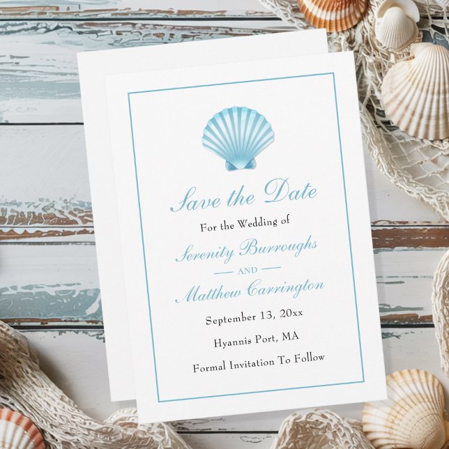 Save the Date Nautical Beach Seashell Wedding Ankündigung (Von Creator hochgeladen)