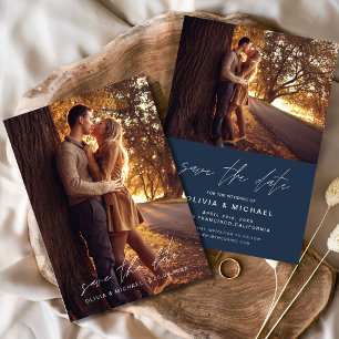 Save the Date Navy Blue Handwriting Hochzeit