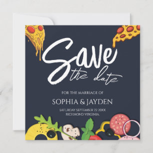 Save the Date Navy Blue PIZZA Moderner Chic