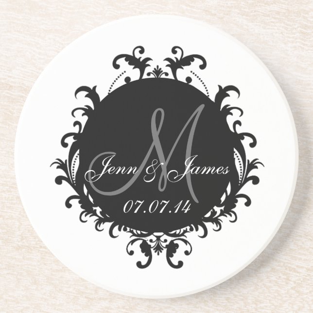 Save the Date nennt Monogramm Untersetzer (Vorne)