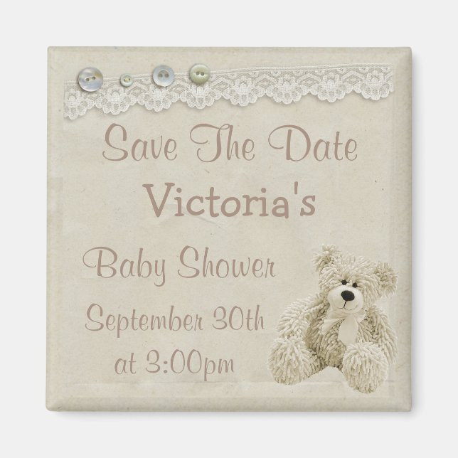 Save the Date neutrale Teddy Bear Babydusche Magnet (Vorne)