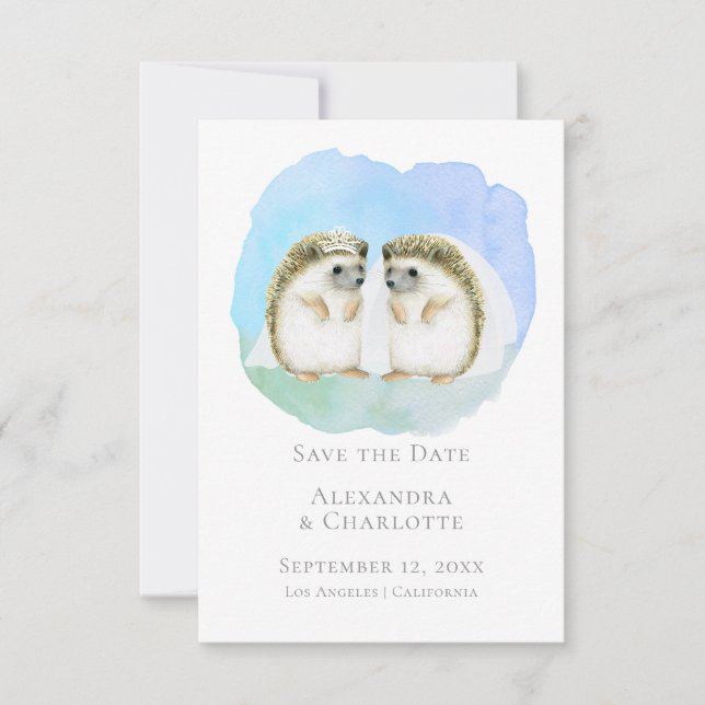 Save the Date Niedliche Lesbische Igel Couple Wedd (Vorderseite)