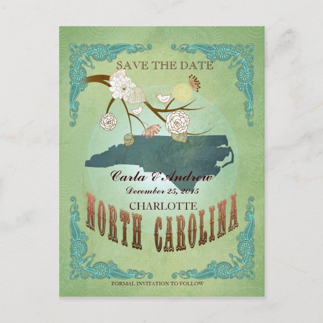 Save the Date - North Carolina Karte mit schönem V (Vorderseite)