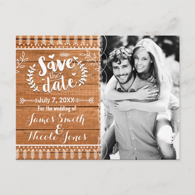 Save the Date Oak Wood Rustic Foto Einladung (Vorderseite)