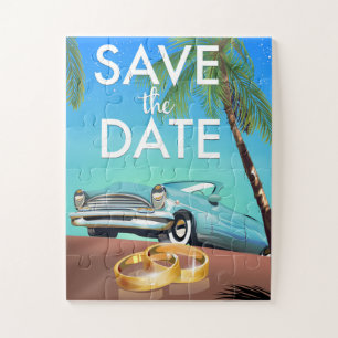 Save the Date Oldtimer und Hochzeitsringe. Puzzle