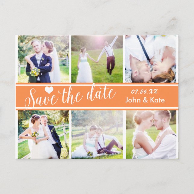 SAVE THE DATE Orange Wedding 6 FOTO Postkarte (Vorderseite)