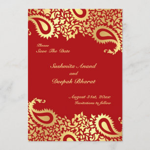 Save the Date Paisleys Elegante Indian Flat Card