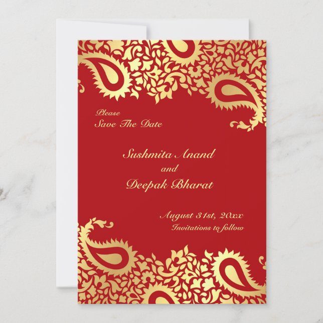 Save the Date Paisleys Elegante Indian Flat Card (Vorderseite)