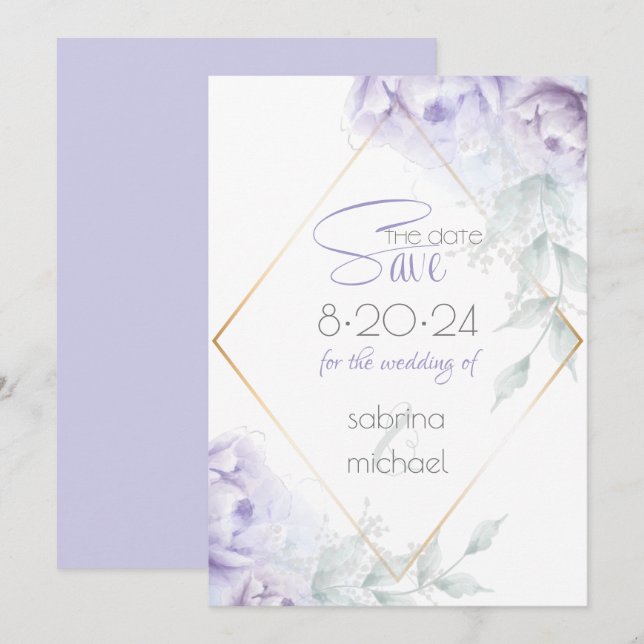 Save The Date | Pale Lilac Watercolor Peonings (Vorne/Hinten)