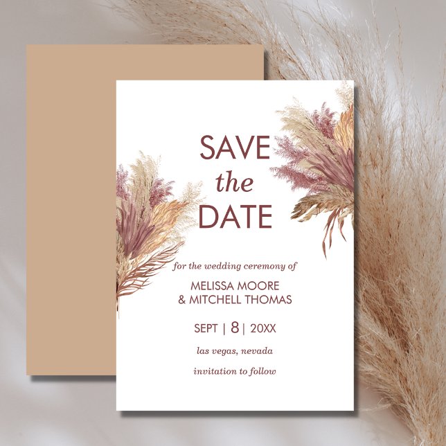 Save the Date pampas elegante boho mauve pink Einladung (Von Creator hochgeladen)
