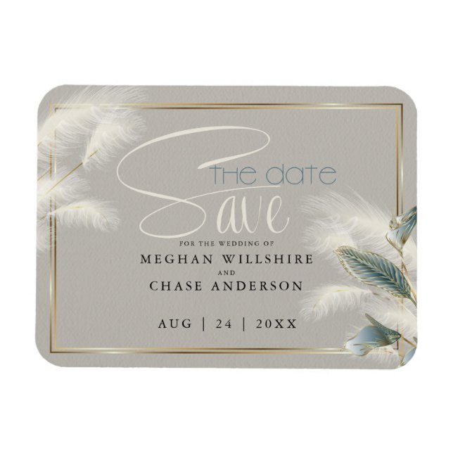 Save the Date Pampas Grass Aquamarin Anthurium Magnet (Horizontal)
